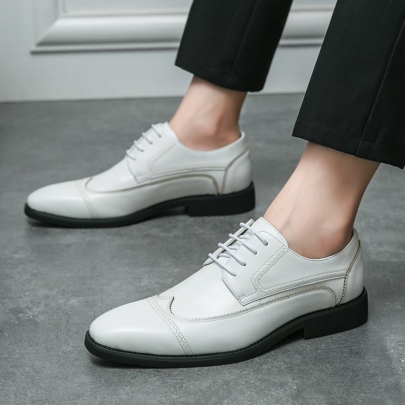 Men Dress Oxford Formal Shoes Lace-up Pointed Toe Pu Leather Rubber Sole Slip Office Business Casual3