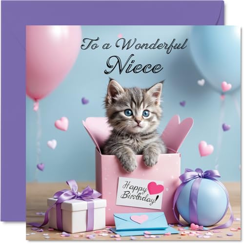 Carte anniversaire nièce Chat cadeau