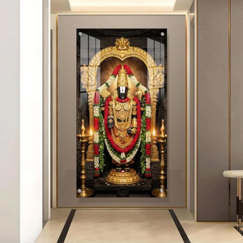Image of Tirupati Balaji God Acrylic Lord Venkateswara wall decor temple 12x23inch