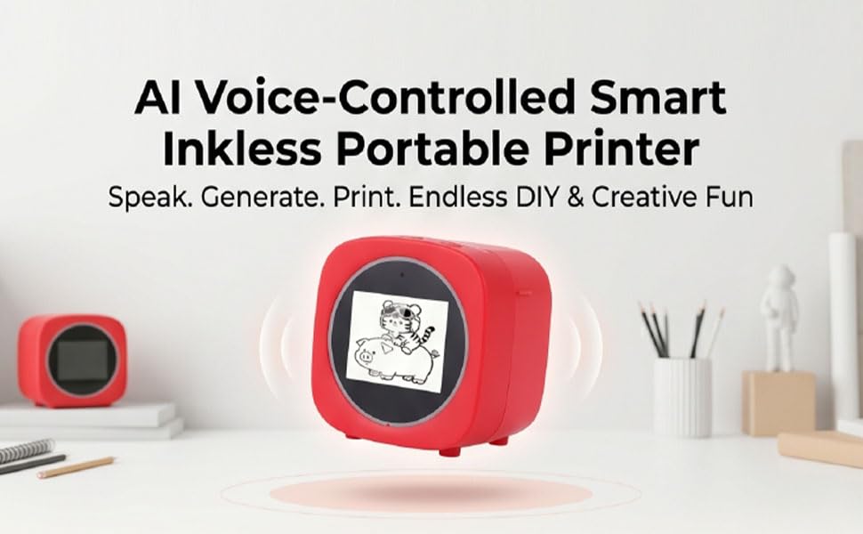 Image of Yoidesu AI Voice Powered Sticker Maker for Kids, Mini Thermal Printer 6 Art Styles, Inkless Thermal Printer, Creative Educational Toy for Boys Girls DIY Study Notes Crafts