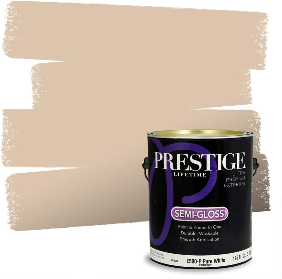 PRESTIGE Paints Exterior Paint and Primer In One, 1-Gallon, Semi-Gloss, Comparable Match of Benjamin Moore* Cocoa Sand*