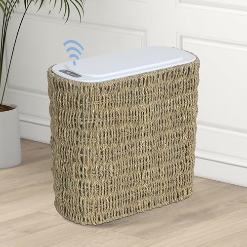 Cubo de basura de hierba marina de 3 galones con tapa para baño