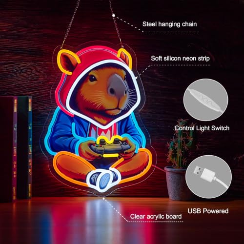 Image of Gaming Capybara Neon Sign Capy Gamer Light for Wall Decor