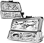 Auto Dynasty 4pcs Factory Style Headlights Assembly and Bumper Lamps Compatible with Chevy Silverado Avalanche (Non Factory Cladding) 03-07, Driver and Passenger Side, Chrome Housing Clear Corner