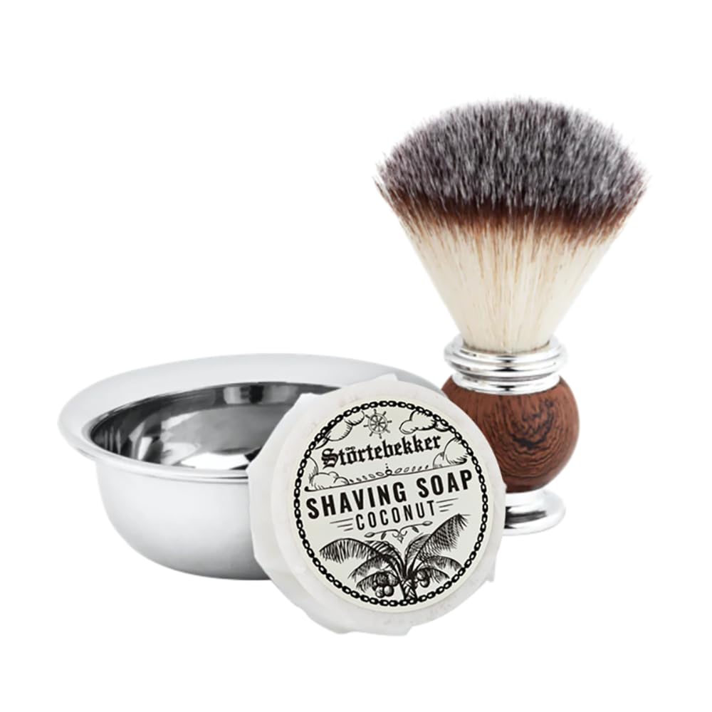 Störtebekker Premium Blaireau de Rasage Set avec bol à raser en acier inoxydable et savon à raser Coco
