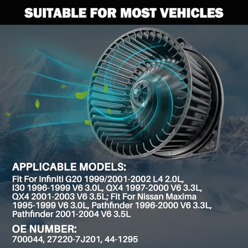 Image of 700044 AC Heater Blower Motor Fan Assembly Fit for Infiniti g20 1999-2002, i 30 1996-1999, qx4 1997-2003 for Nissan Maxima 1995-1999, Pathfinder 1996-2004 272207J201, NI3126103