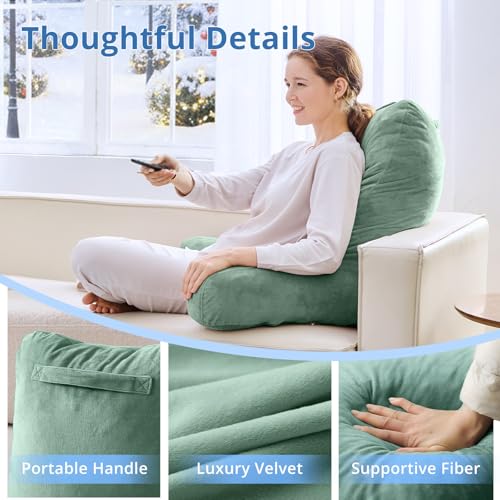 Image of Sasttie Reading Pillow for Bed, Back Pillow for Sitting Up, Sage | 25 inch Backrest Support Cushion for Couch, Sofa, and Floor, Dorm Essentials, OEKO-TEX, Adjustable Down Alternative Fill