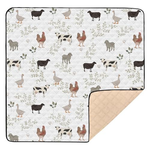 Image of KICPOAY Baby Play Mat Farm Cow Rooster Goose 50 x 50 Playpen Mats for Floor Play Gym Crawling Mat Non-Slip Cushioned Baby Playmat for Infants, Babies, Toddlers