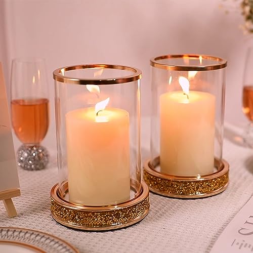 Hanjue Pillar Candle Holders Set Of 2,Hurricane Candle Holders,Candlesticks Holder With Glass Hurricane Lid,Metal Candle Holder For Coffee Dining Table thumb #2