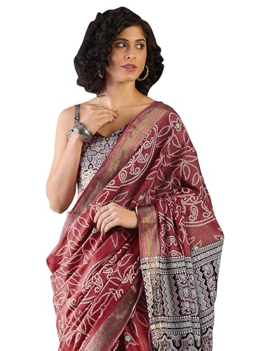 Image of SAREE MALL Women's Cotton Bandhani Printed Ready To Wear one Minute Saree With Unstitched Blouse