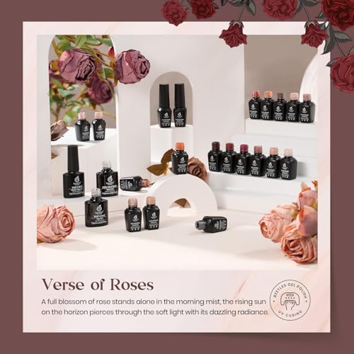 Image of Beetles Gel Nail Polish Set, 23Pcs Fall Brown Burgundy Red Nude Pink Gel Polish Set with Base Top Coat Verse of Roses Kit, Soak off Uv Gel Gift for Women