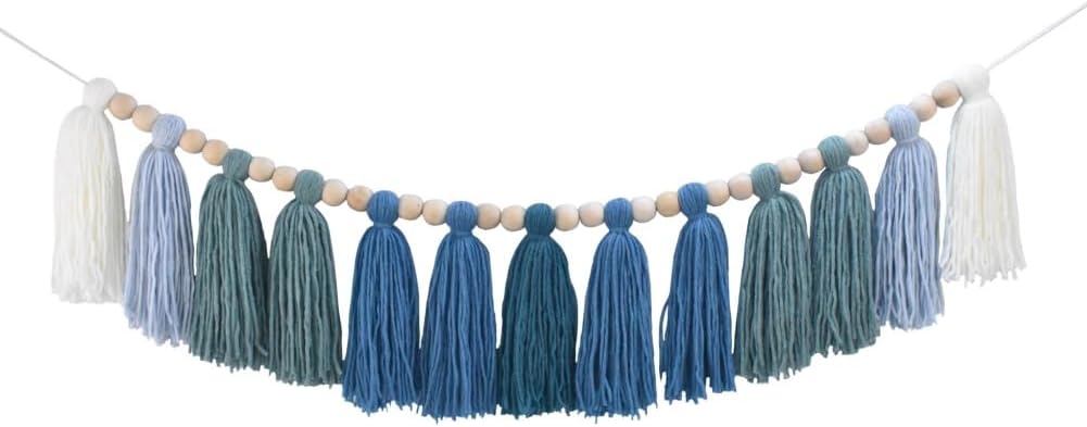 DrCor Ombre Sage & Mint Green Boho Tassel Garland – Eucalyptus Green Nursery & Kids Room Wall Decor, Cozy Living Room Mantel Banner, Gender-Neutral Baby Shower or Bridal Shower Backdrop