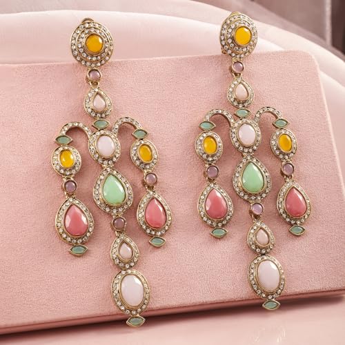 Image of Rubans American Diamond & Crystal Chandelier Earrings Stylish Trendy Jewellery Gift for Women & Girls
