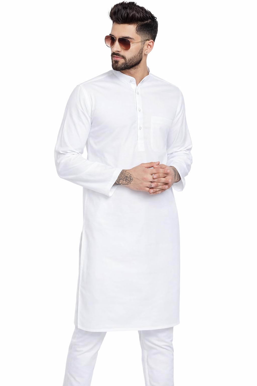 White Men's Khadie Cotton - Kurta Pyjama Set - Holi Festival Special