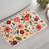 bsheuancek Floral Bathroom Rugs Cute Bath Mat Small, Flower Rug Non Slip Washable Bath Rugs, Soft Shower Rug for Bathtub Floor Decor (Beige)
