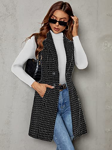 Floerns Women's Plaid Print Button Front Sleeveless Lapel Collar Blazer Jacket3