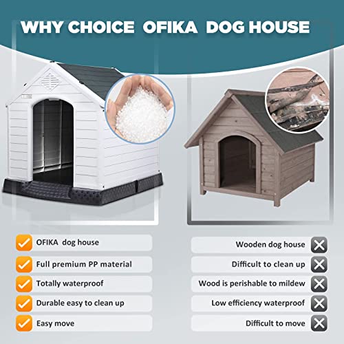 Ofika Dog House Outdoor Indoor，Durable Plastic Large Dog House For Small Medium Large Dogs, Insulated Waterproof Dog House With Air Vents And Elevated Floor, Ventilate & Easy Clean, Assemble #TOP3