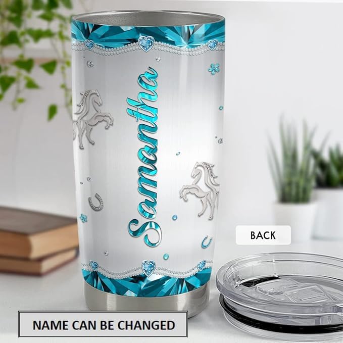 SANDJEST Personalized Horse Tumbler Jewelry Drawing Style 20oz 30oz Tumblers with Lid Gift for Women Girl Daughter Sister Animal Lovers Christmas Birthday - Image 2