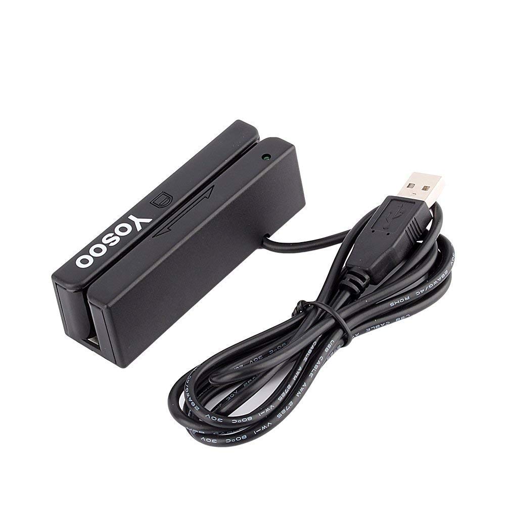 Walfront Lector de Tarjetas, Crédito Magnético con Deslizamiento USB 3 Pistas Lector de Tarjetas Hi Lo para POS Registro de Cajero Caja Registradora, Quickbook