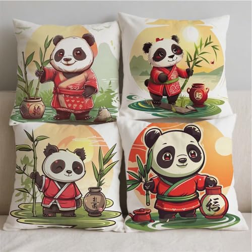 Housse coussin exterieur 80x80cm impermeable panda lot de 4