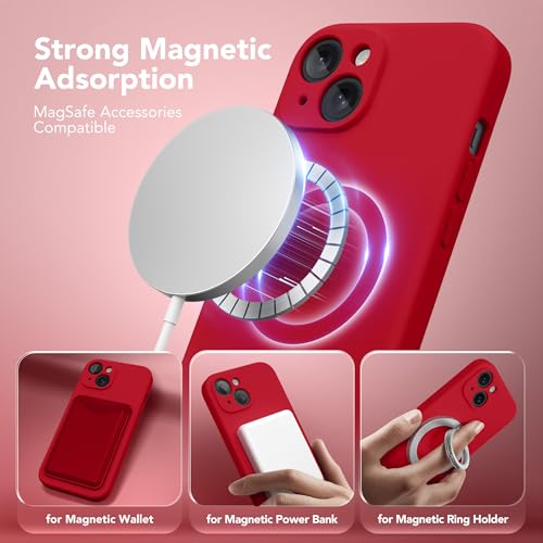 Image of Magnetic for iPhone 15 Plus Case, Compatible with MagSafe, [Full Camera Protection][Screen Protector] Silicone Shockproof Protective Phone Case for iPhone 15 Plus 6.7 inch, Red