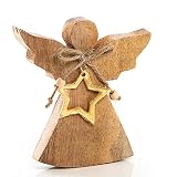 Logbuch-Verlag Engel Figur braun Gold mit Stern - Engeldeko Weihnachtsdeko - Engelfigur 16 cm aus Holz