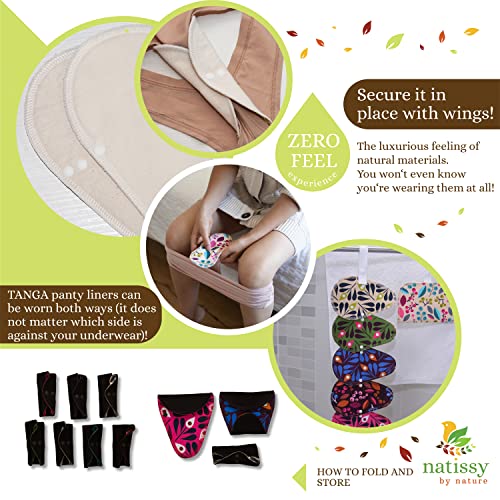 Image of Natissy Reusable Panty Liners for Women, Washable, Soft, Breathable, Skin-Friendly and Reusable Organic Cotton Cloth Liners - 7-Pack Thong - Made in EU