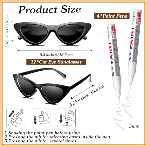 Flutesan 12 Pcs Wedding Personalised Sunglasses Bulk Custom Cat Eye Sunglasses with 4 Paint Pens for DIY Custom Party Favors2