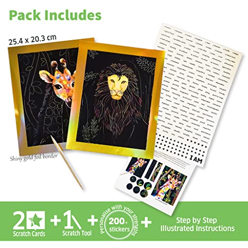 Chalk and Chuckles Animal Power Scratch Art Kit For Kids 6-14 With Stickers,Birthday Return Gifts For Girls&Boys Ages 5-10 Year Old,Diy Activity Travel Toys For Kids,Paper Craft Kit,Multicoloured - Image 2