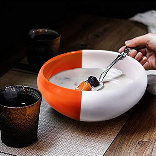 Ursword Salad Bowl, 7.5 Inch Large Serving Bowls, 2 Packs Ceramic Salad Bowl Set, Fruit Bowl Soup Bowl Pasta Bowl For Breakfast, Lunch And Dinner, White-Orange #TOP6