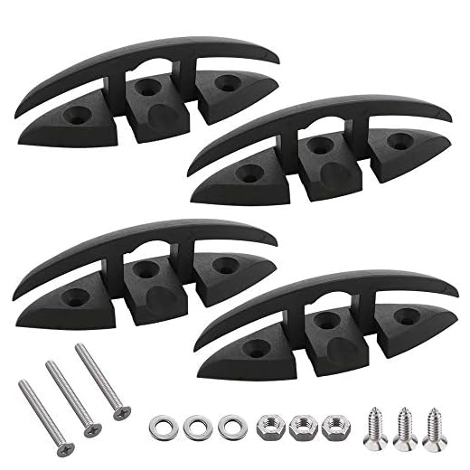 VTurboWay 4 Pack 5" Folding Cleat, Flip-up Dock Cleat w' Long Screws and Short Screws(M6). Marine Grade Nylon, Black