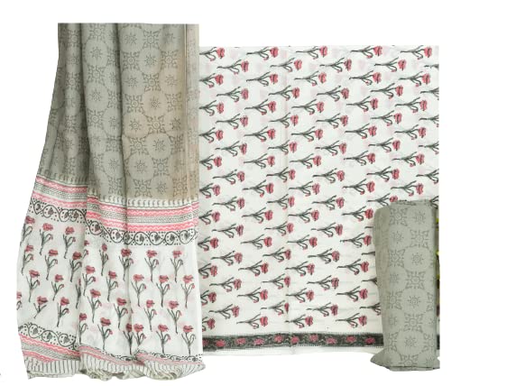 Image of NISHIRE Women's Cotton Jaipuri Hand Block Print Unstitched Suit Material with Cotton Mulmul Dupatta