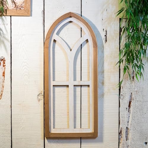 Farm and Posh Rustic Arched window frame, 28x12, hanging distressed faux window pane wall décor, farmhouse window frame décor, vintage wooden cathedral window frames