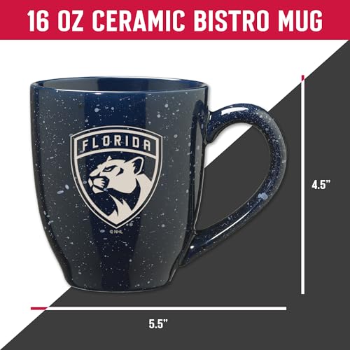 Image of Rico Industries NHL Hockey Florida Panthers Navy Personalized 16 oz Team Color Laser Engraved Speckled Ceramic Coffee Mug