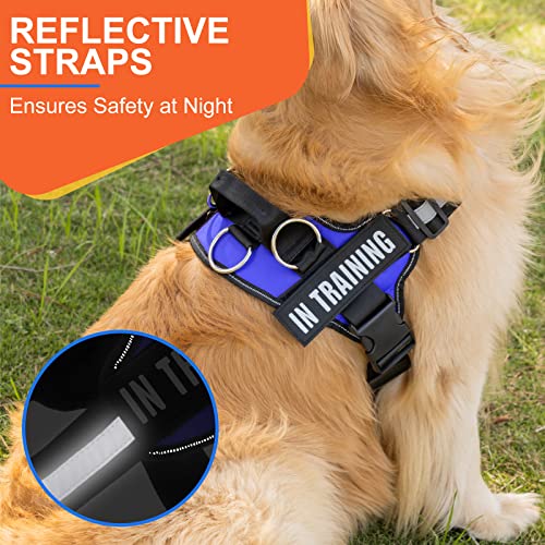 Essential Dog Harness, No Pull Pet Harness with 3 Side Rings for Leash Placement, No Choke, Reflective, Adjustable Pet Vest, Easy On-Off & Improved Control Handle, Training, Walking, Running Blue
