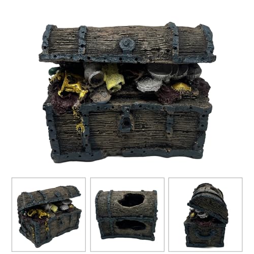 Image of Mipukbay Treasure Chest Fish Tank Decorations, Funny Aquarium Decor Ornament for Small Aquarium and Fish Tank, Safe Landscape Rock Cave for Betta Fish, Goldfish and Aquatic Pets