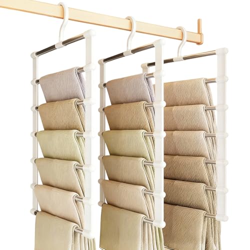 3 Pack Trouser Hangers Trouser Space Saving Hangers Non-Slip Hangers for Clothes Space Savers Coat Hangers for Trousers Scarf Hanger for Clothes Jeans Trousers Tie Scarf and Towel