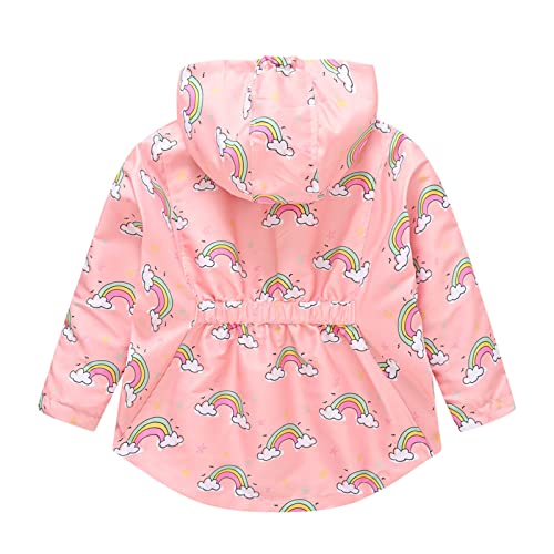 Hooded Raincoat for Girls Windproof Zip 𝗖artoon Print Lightweight Outerwear Toddler Loose Jacket with Pocket2