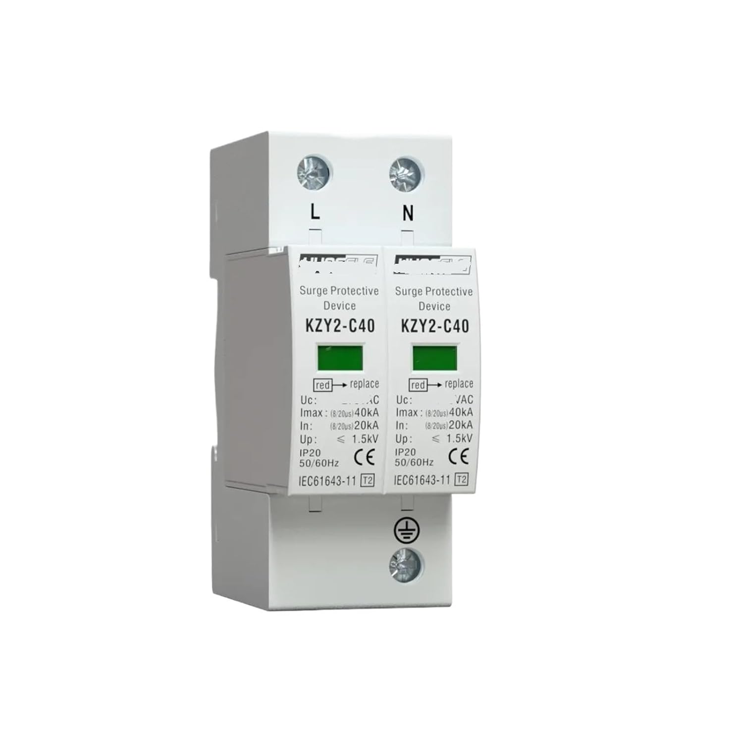 KZY2-C40 2P AC 275V 385V 20KA-40KA Protector Surge Protector SPD with PE Home Safety Protector(2P 275V)