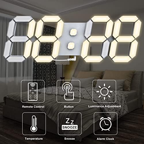 Aloom 3d Led Digital Desktop Alarm Clock 9.7 Inch Wall Desk Timer Brightness Adjustable for Hotel Office Home Living Room Warm white (Includes the Power Cord and not The Power Head)