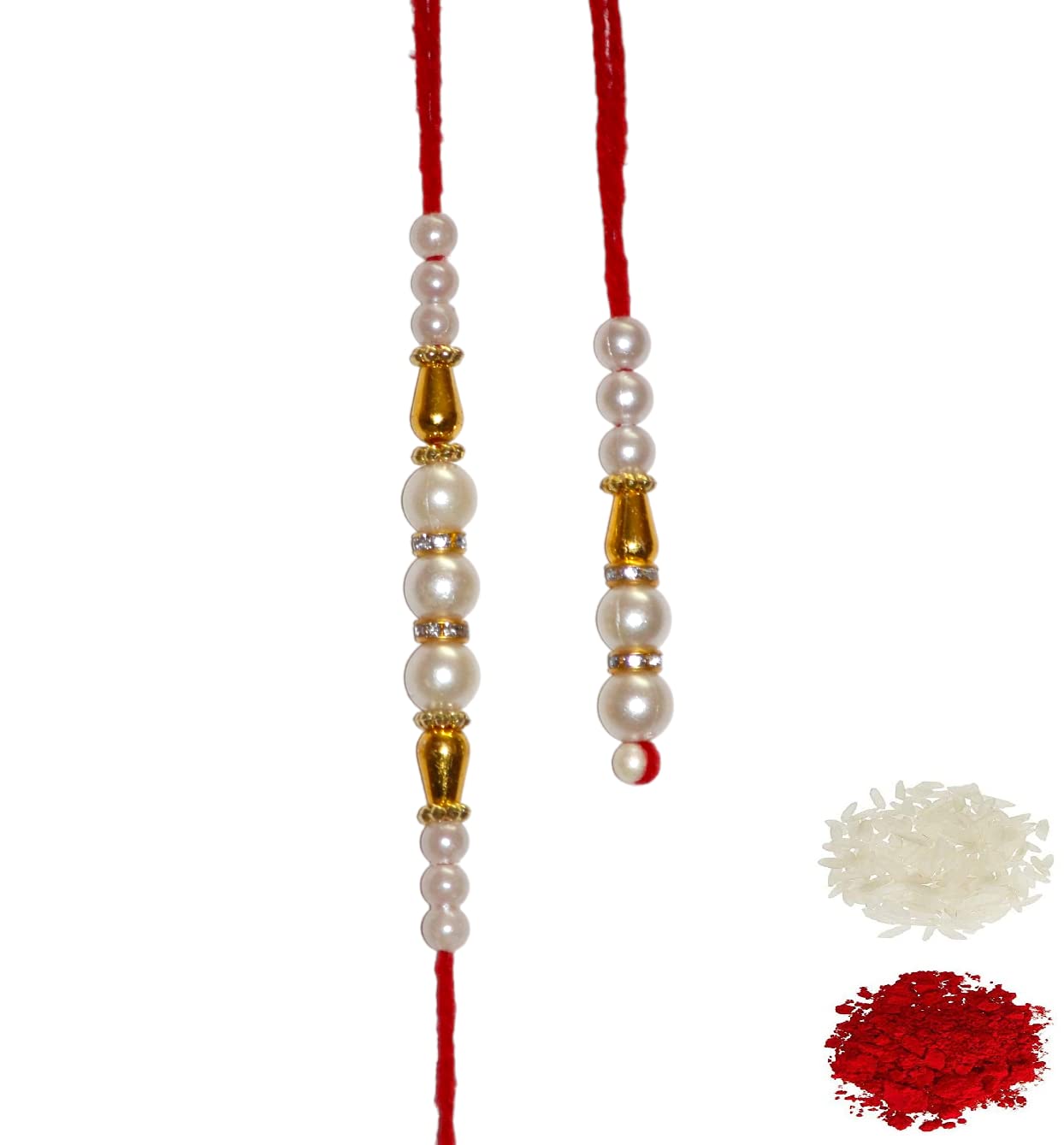 NITYAM ENTERPRISES White Pearl Rakhi & Lumba Rakhi For Brother | Sister | Family | Bheiya Bhabhi Rakhi With Roli Chawal (NE 250) (B0B38YM85V) Amazon Price History, Amazon Price Tracker
