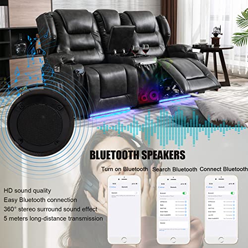 Samery Electric Home Theater Seating- Power Recline Chair Loveseat Rv Sofa With Console, 67" Double Recliner 2-Seater Rv Couch With Storage/Usb Charging/Lighting/Cup Holders For Living Room #TOP4