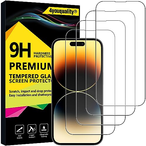 4youquality [4-Pack[Full Coverage] Screen Protector for iPhone 14 Pro (6.1-Inch) Tempered Glass Film [LifetimeSupport][Impact-Protection][Anti-Shatter][Anti-Scratch]