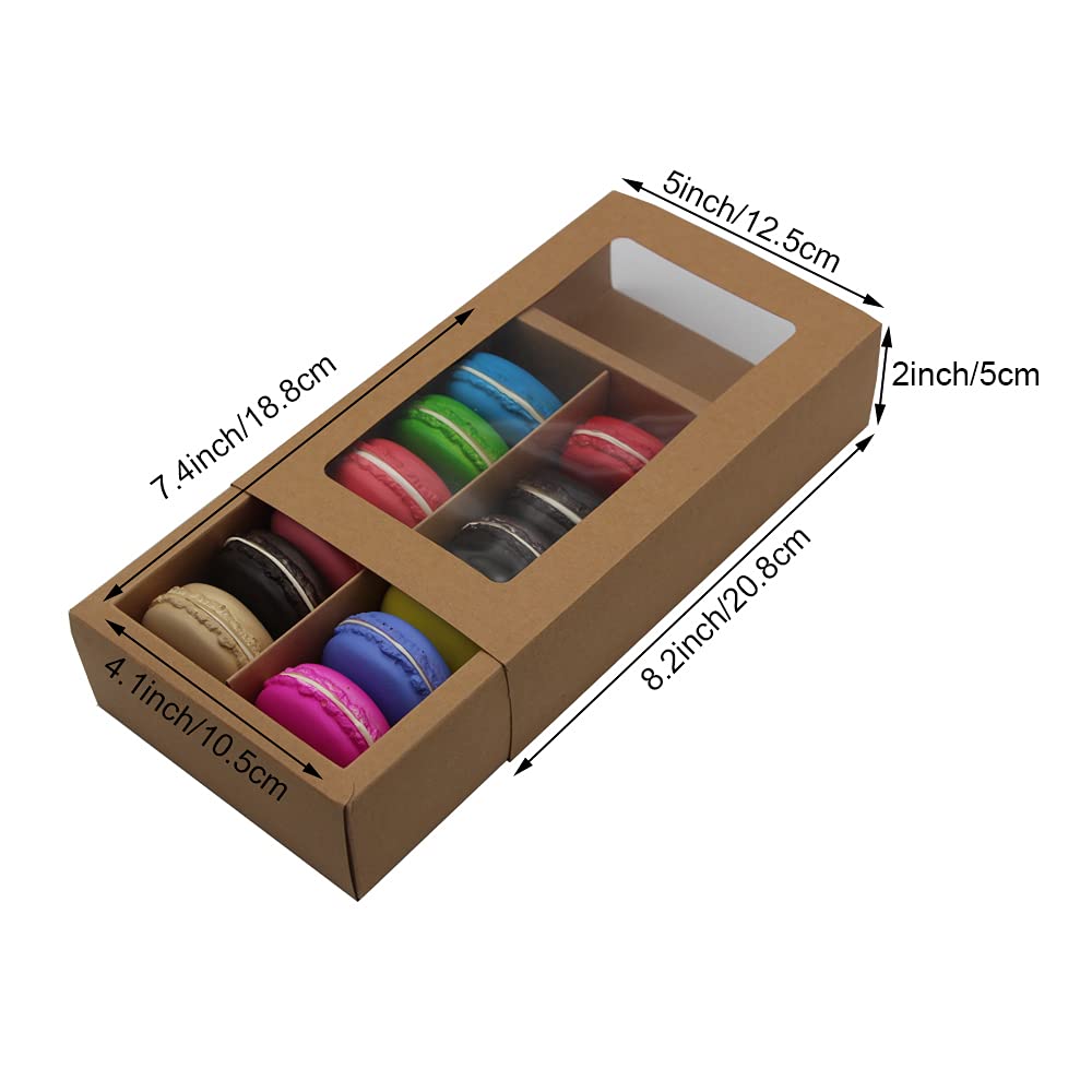 Gepunktete Keksboxen Mit Fenster – 12 Stück, Weiß Auf Braun | Geschenkbox Für Gebäck, Cupcakes, Macarons, Süßigkeiten