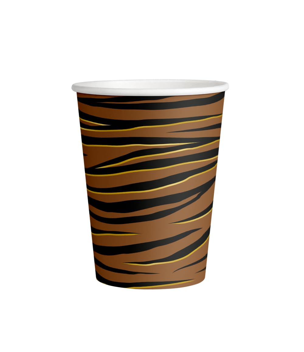 Jesters Party 8pcs Tiger Paper Cups for Party Celebration - 9cm Nature Themed Multicolour Party Cups - Disposable Cups for Happy Birthday Decoration, Party Supplies, Fun Table Decorations