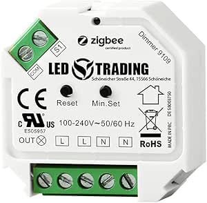 ZigBee 3.0 Unterputz Dimm-Aktor Dimm-Schalter, 1 Kanal für 230V max. 200W LED mit Taster-Anschluss Phasenabschnitt-Steuerung für dimmbare Lampen, Trafos &amp; Leuchten (ohne Neutralleiter)