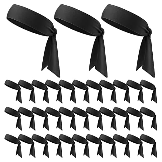 36 Pieces Tennis Tie Headbands Workout Headbands Sport Sweatbands Non Slip Sweat Wicking Head Ties for Women Men Kids Basketball, Ninja, Running, Tennis, Karate, Athletics, Muay Thai, Softball, Yoga