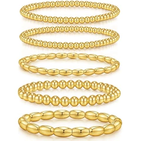 doubgood Gold Bracelets for Women 18K Gold Plated Gold Bracelet Stack Beaded Bracelets for Women 5PCS Gold Ball Stretch Bracelet Sets Stackable Gold Jewelry for Mother's Day Gifts Christmas 7.25INCH Cover