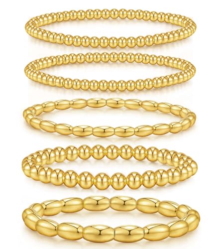 doubgood Gold Bracelets for Women, 18K Gold Plated Beaded Bracelet Sets Stackable Jewelry for Mom Valentines Gifts