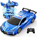 Tecnock Transform RC Car for Kids, Remote Control Robot Car with LED Lights, 2 Rechargeable Batteries, Up to 90 Mins Playtime, 2.4GHz One-Button Transform, 360° Rotation Car Toy Gift for Boys (Blue)